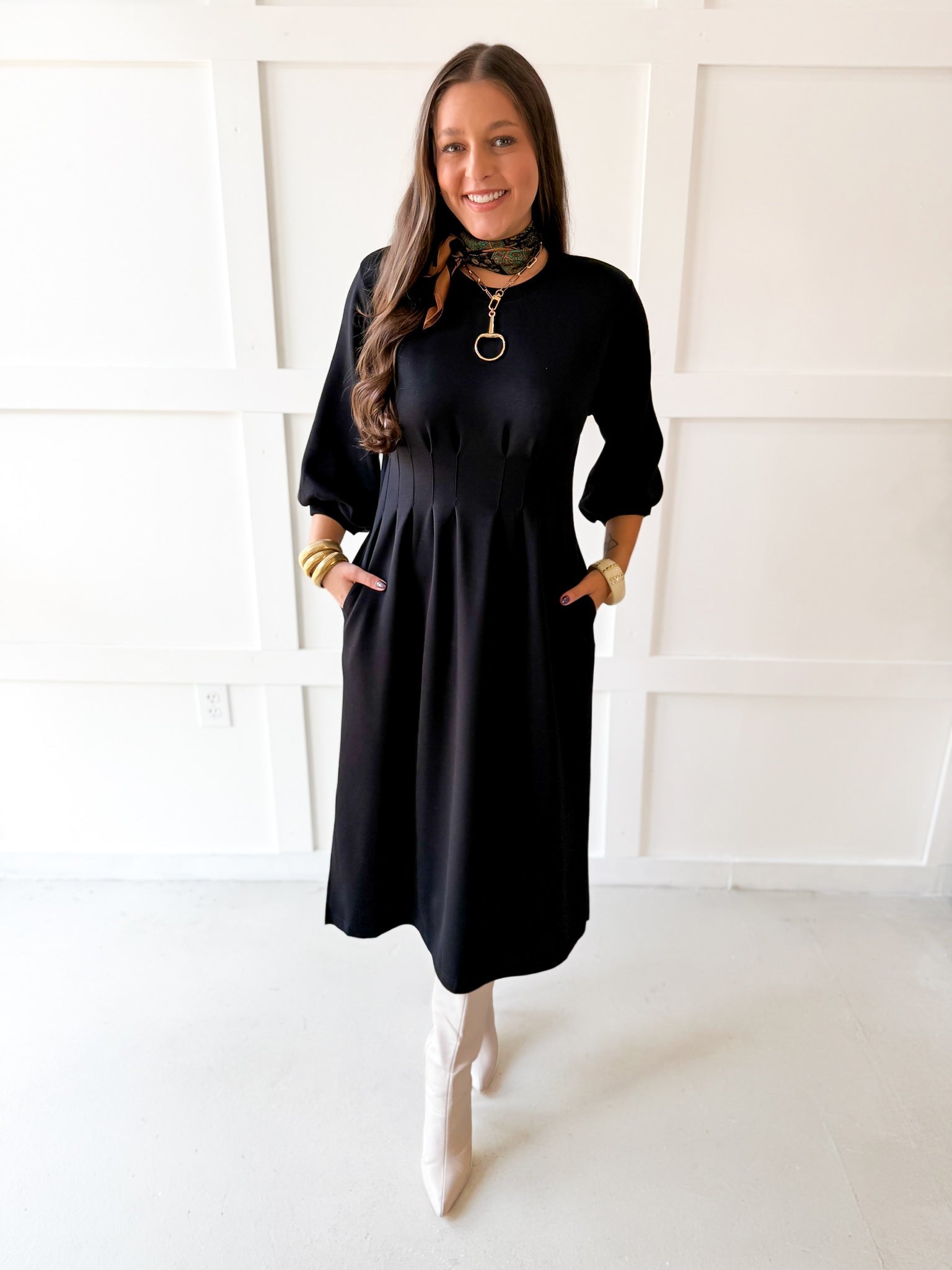 Long Sleeved Tunic Maxi Dress - Black