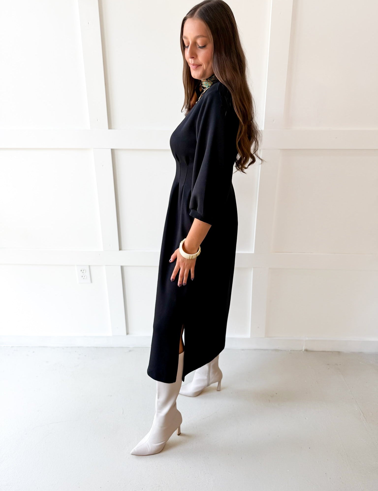 Long Sleeved Tunic Maxi Dress - Black