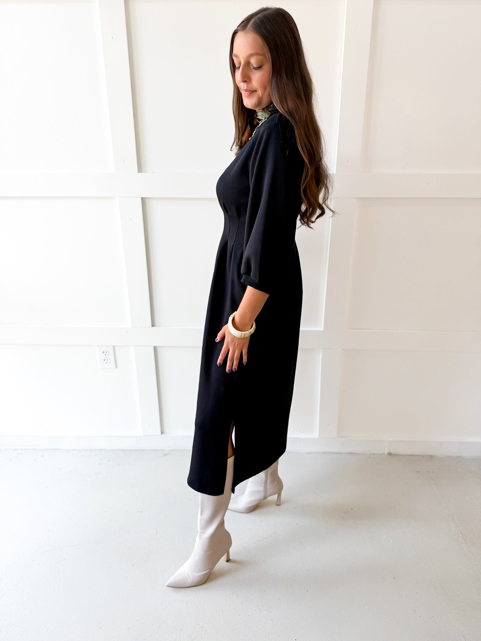 Long Sleeved Tunic Maxi Dress - Black