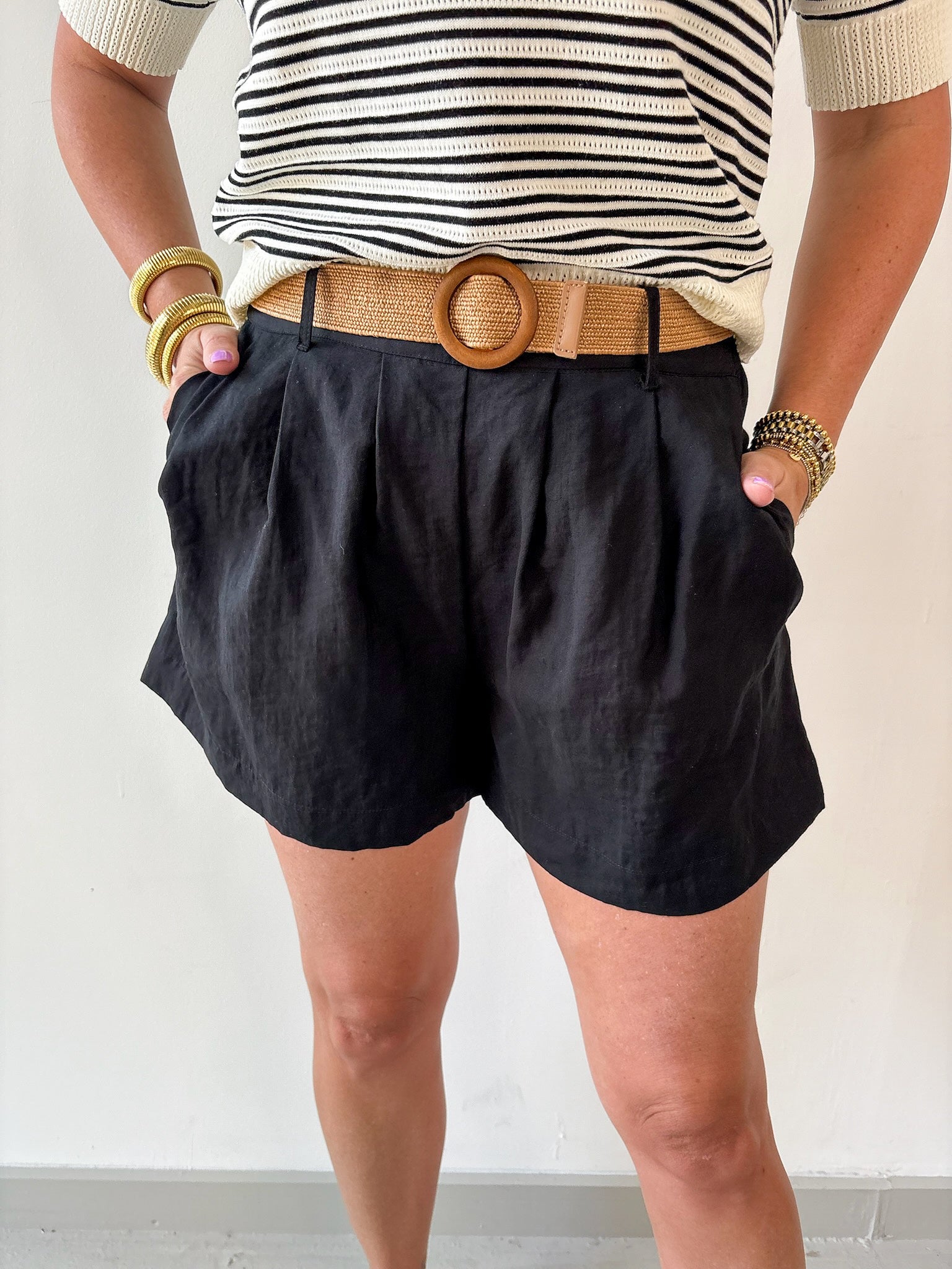 Lynette Cotton Gauze Shorts - Black