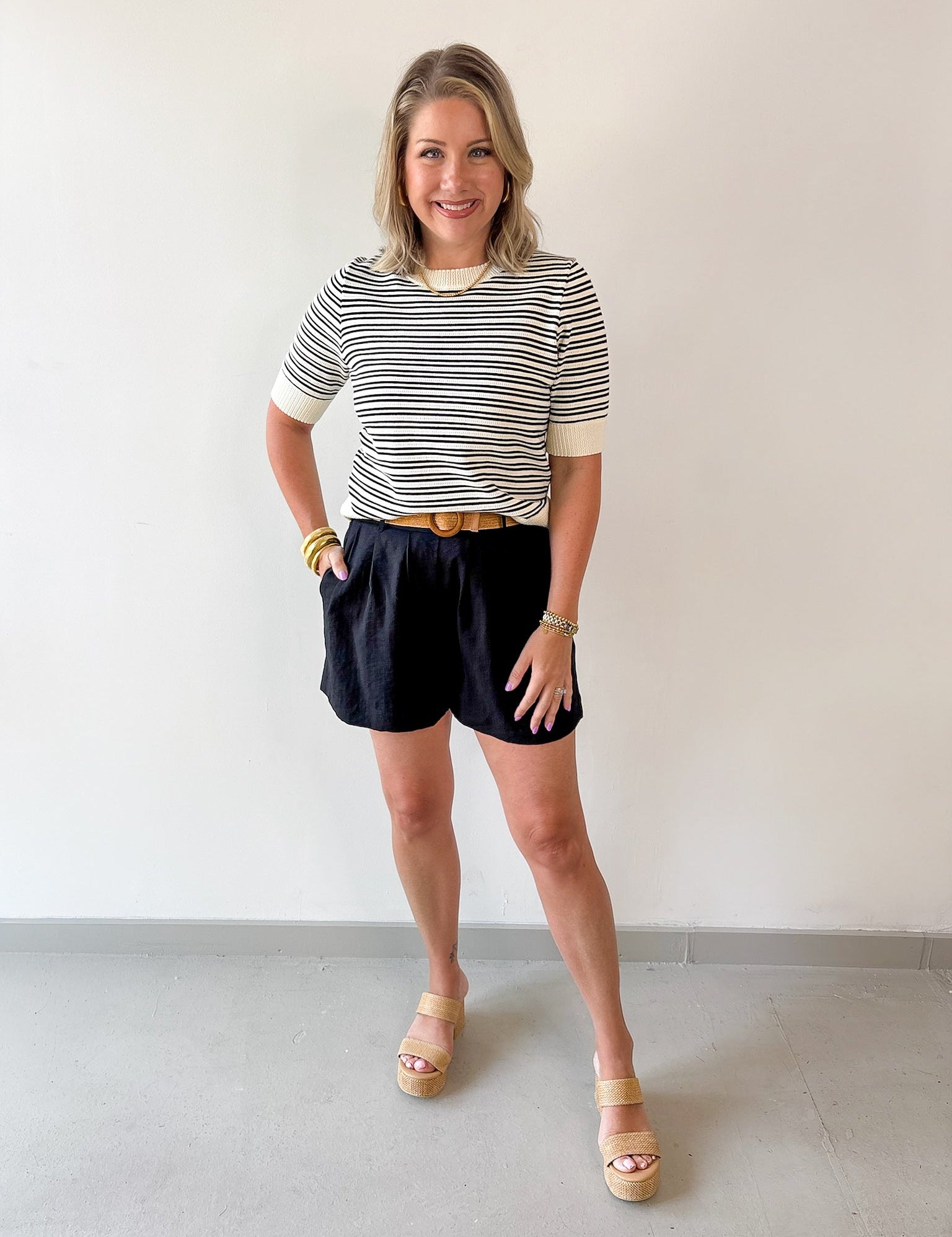 Lynette Cotton Gauze Shorts - Black
