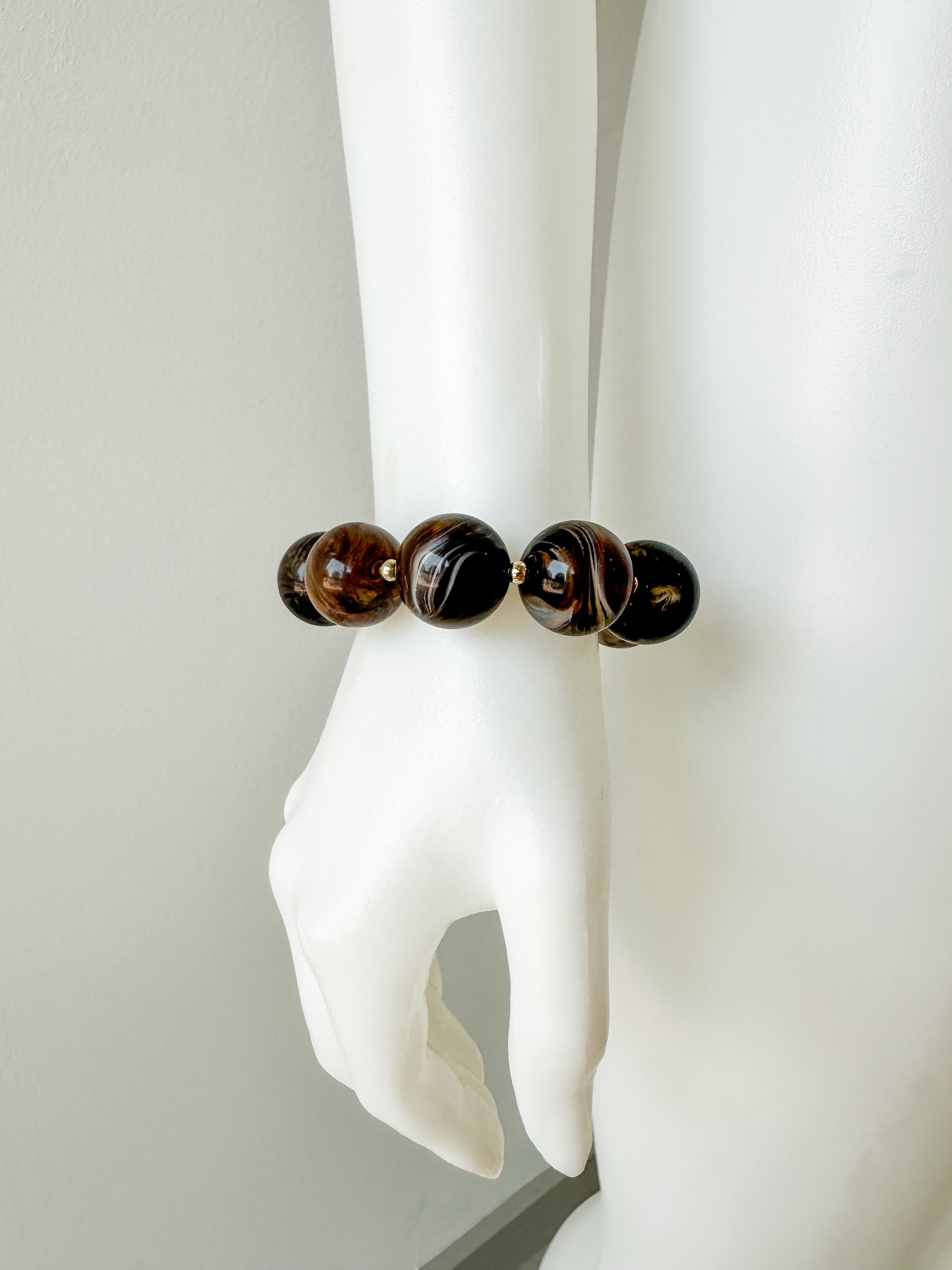 Mable Stone Bead Bracelet Dark Tortoise