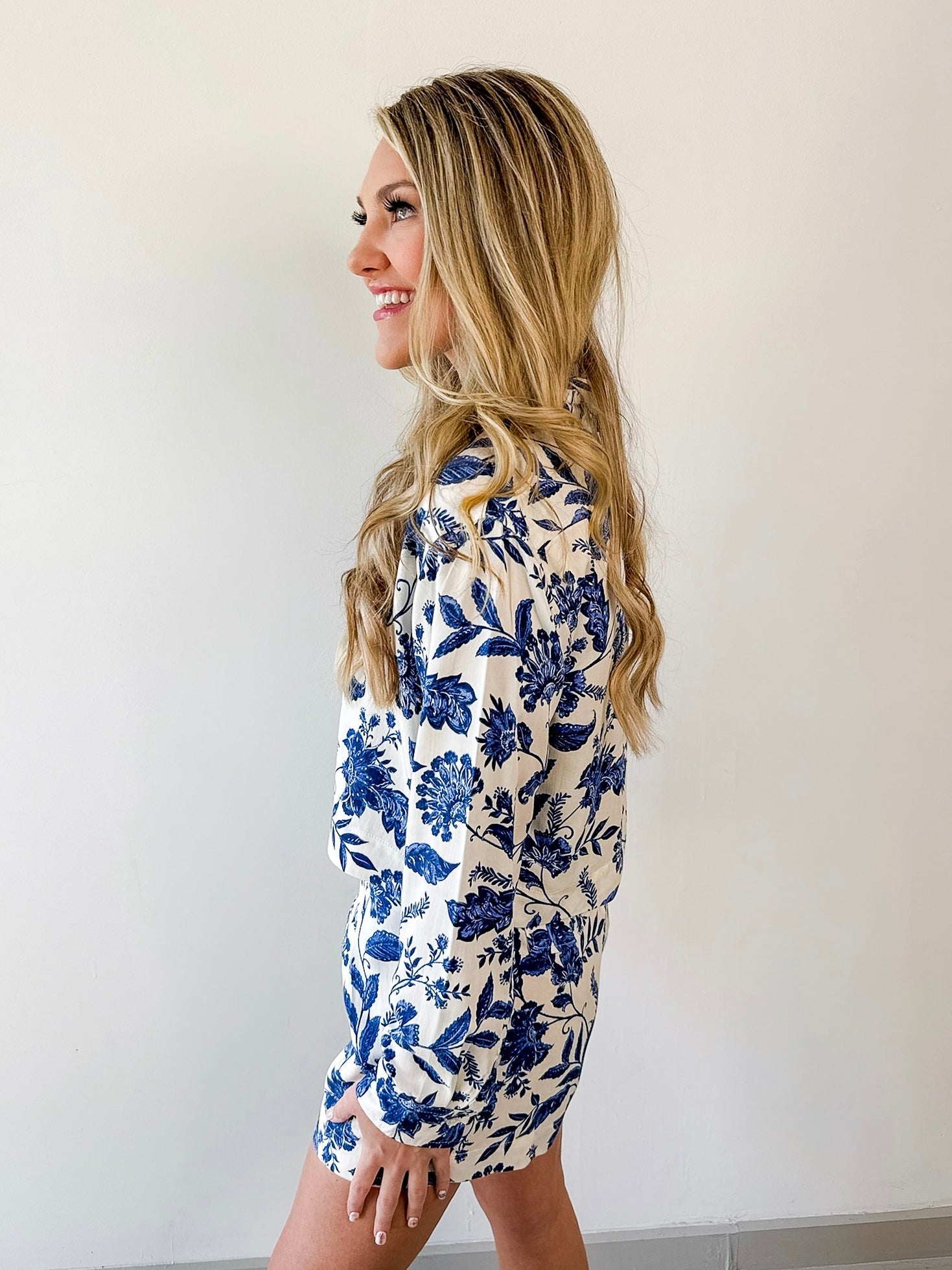 Mae Blue Floral Shirt & Shorts Set