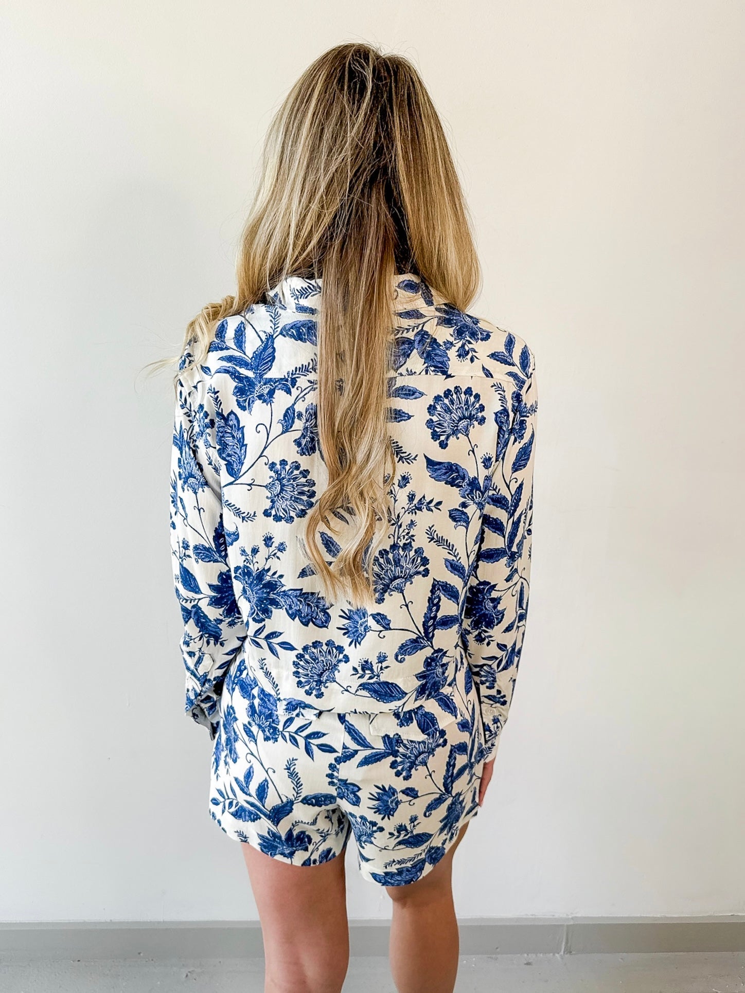 Mae Blue Floral Shirt & Shorts Set