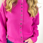 Maggie Round Neck Cardigan - Magenta
