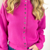 Maggie Round Neck Cardigan - Magenta