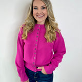 Maggie Round Neck Cardigan - Magenta