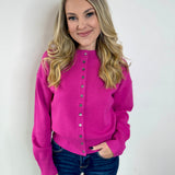 Maggie Round Neck Cardigan - Magenta