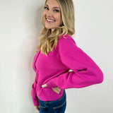 Maggie Round Neck Cardigan - Magenta