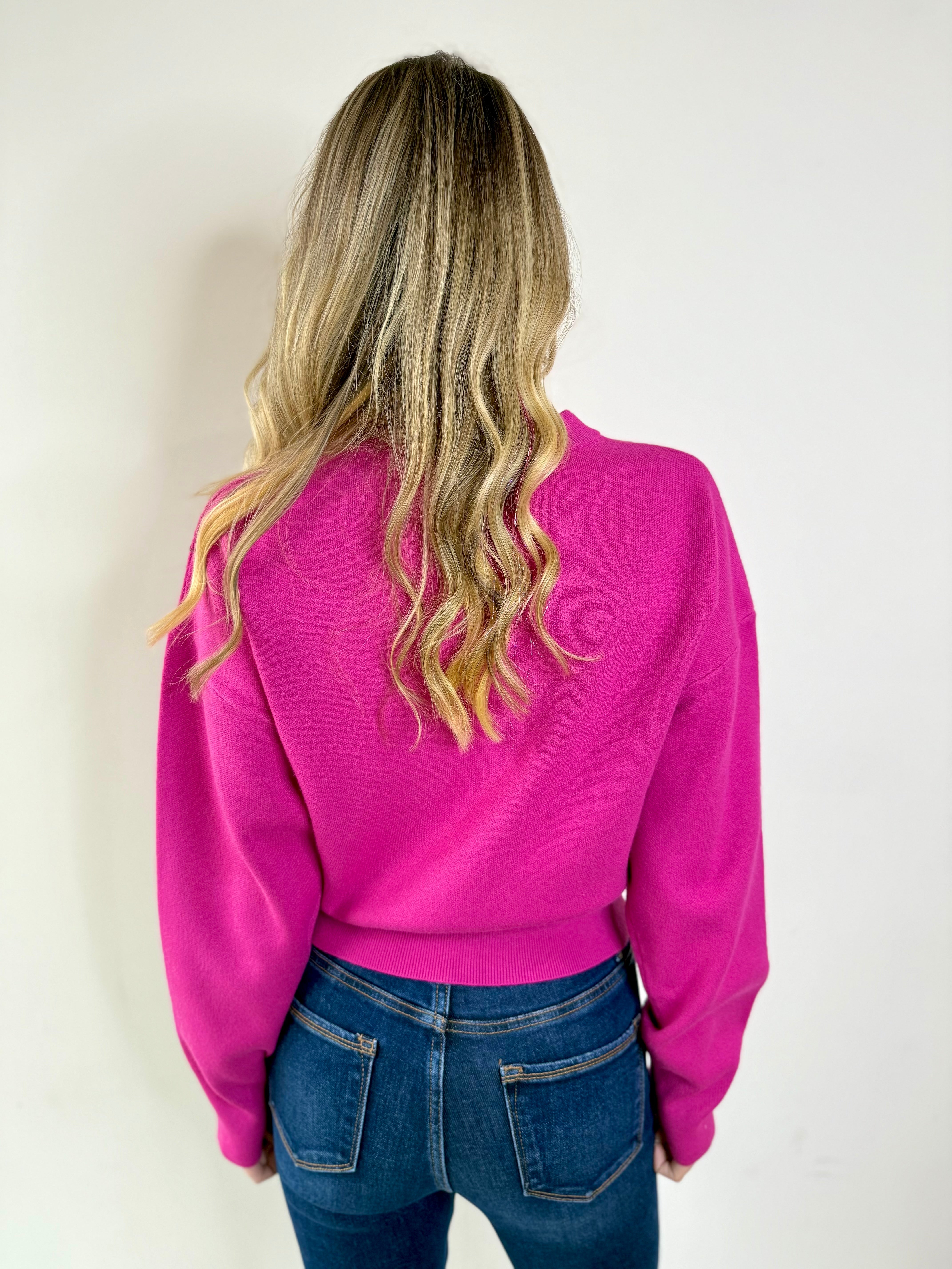 Maggie Round Neck Cardigan - Magenta