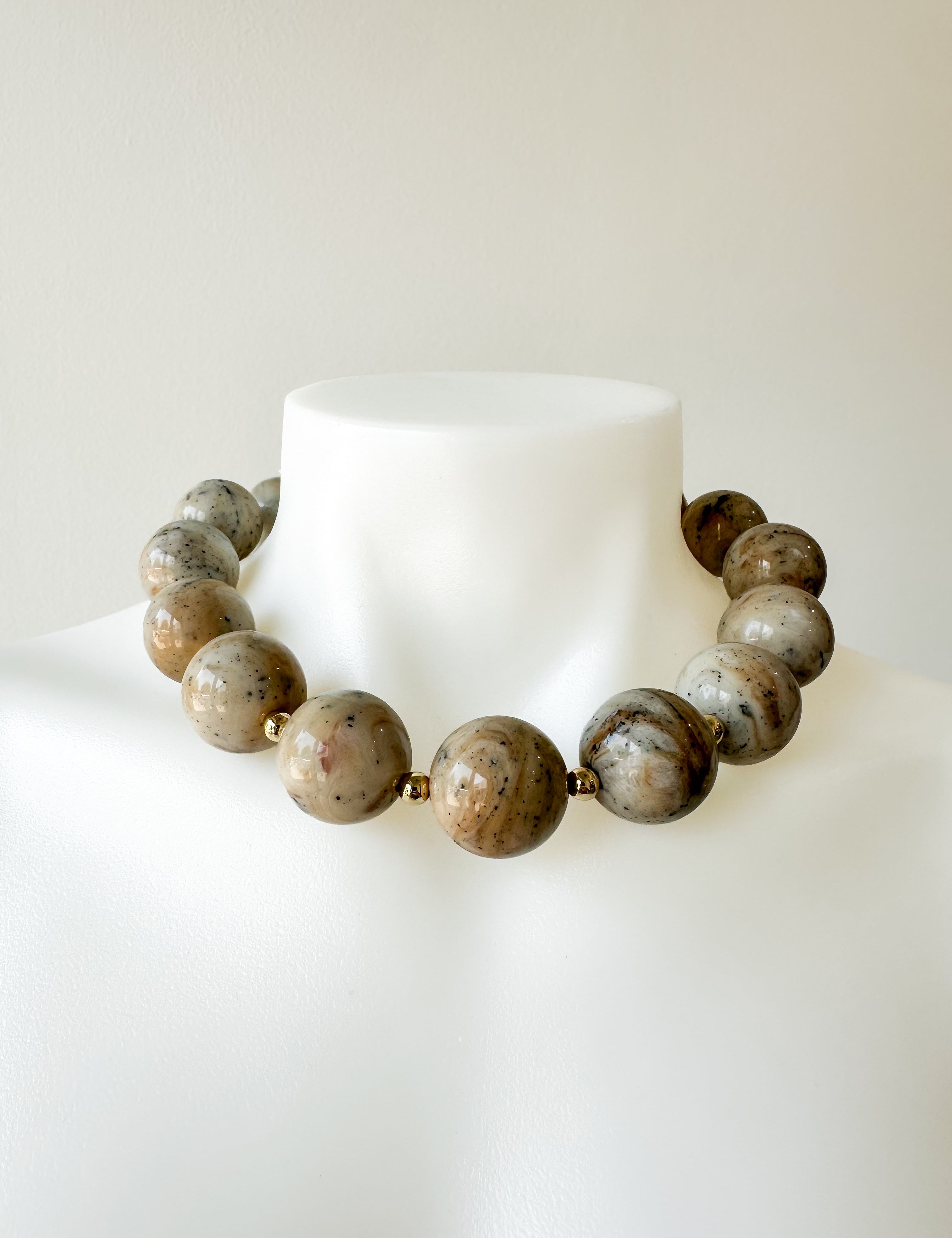 Marble Bead Necklace Beige