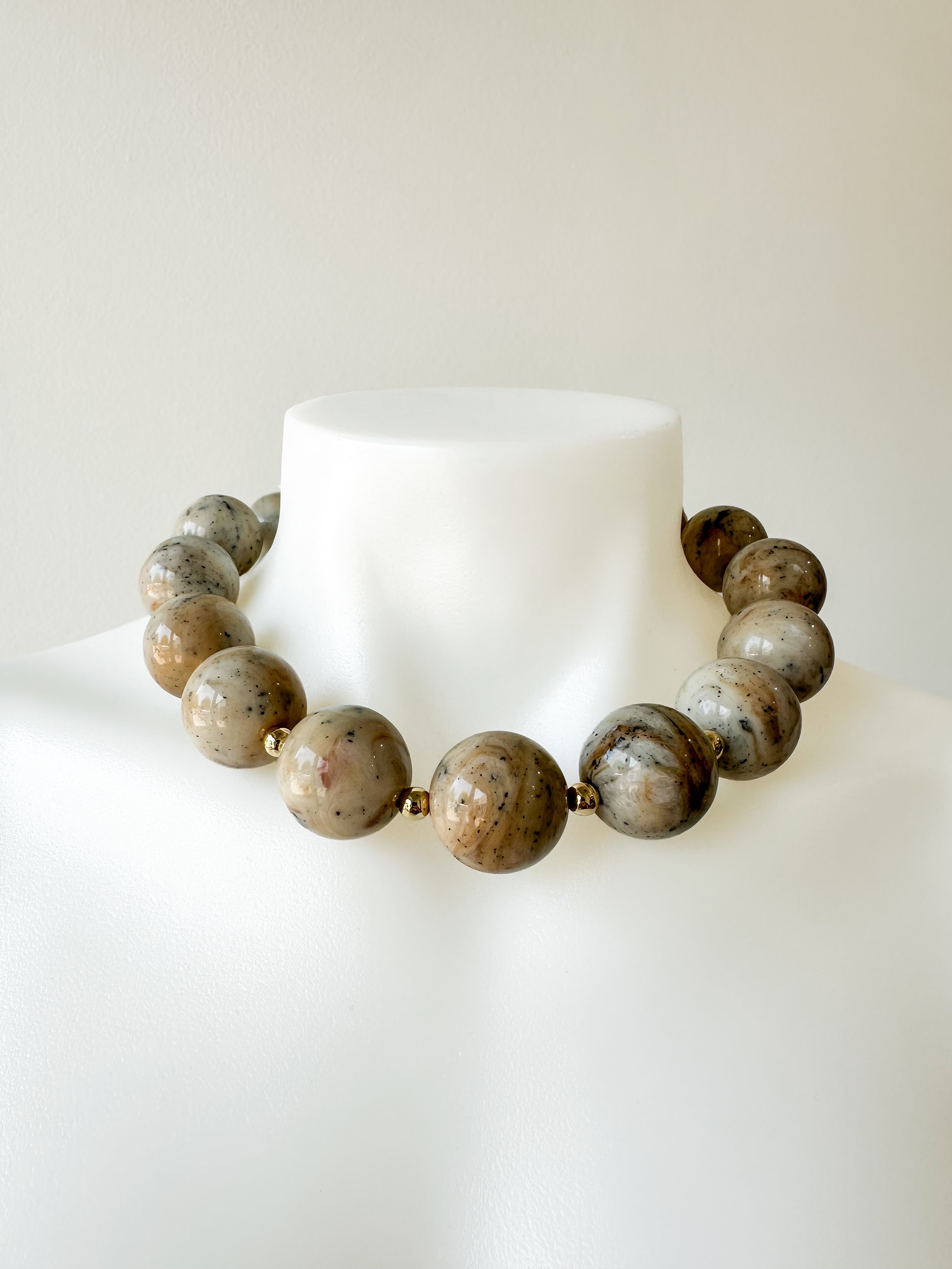 Marble Bead Necklace Beige