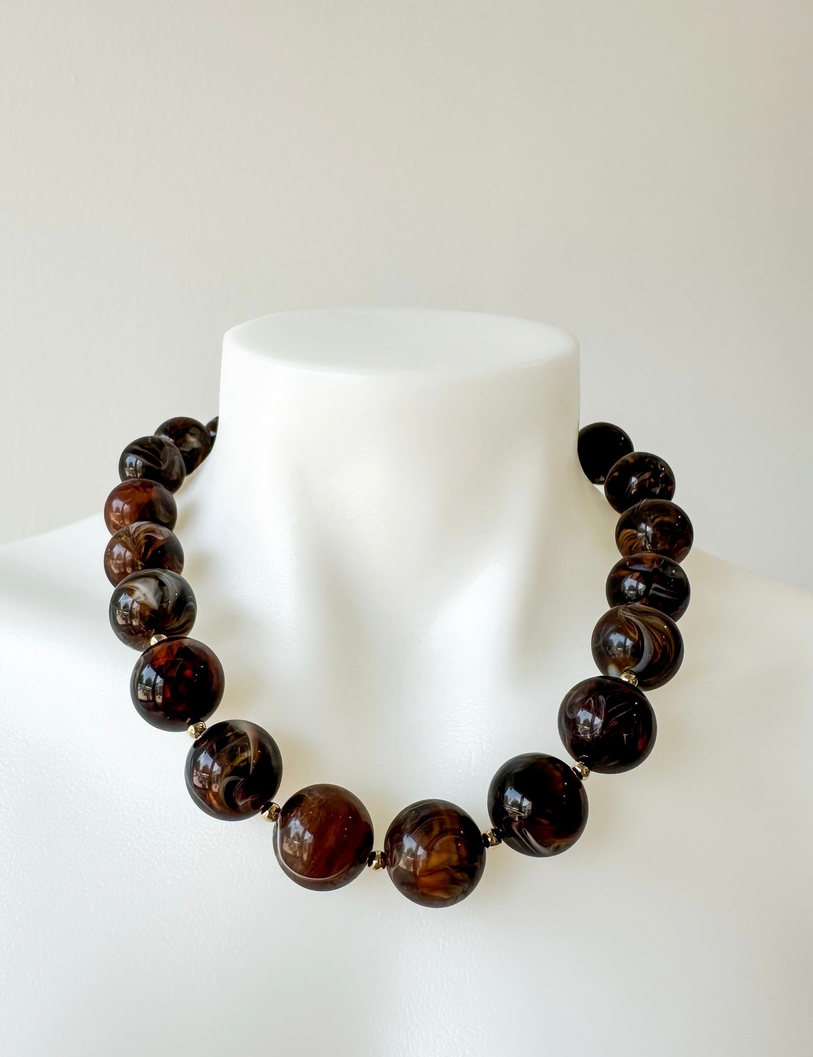 Marble Bead Necklace Brown