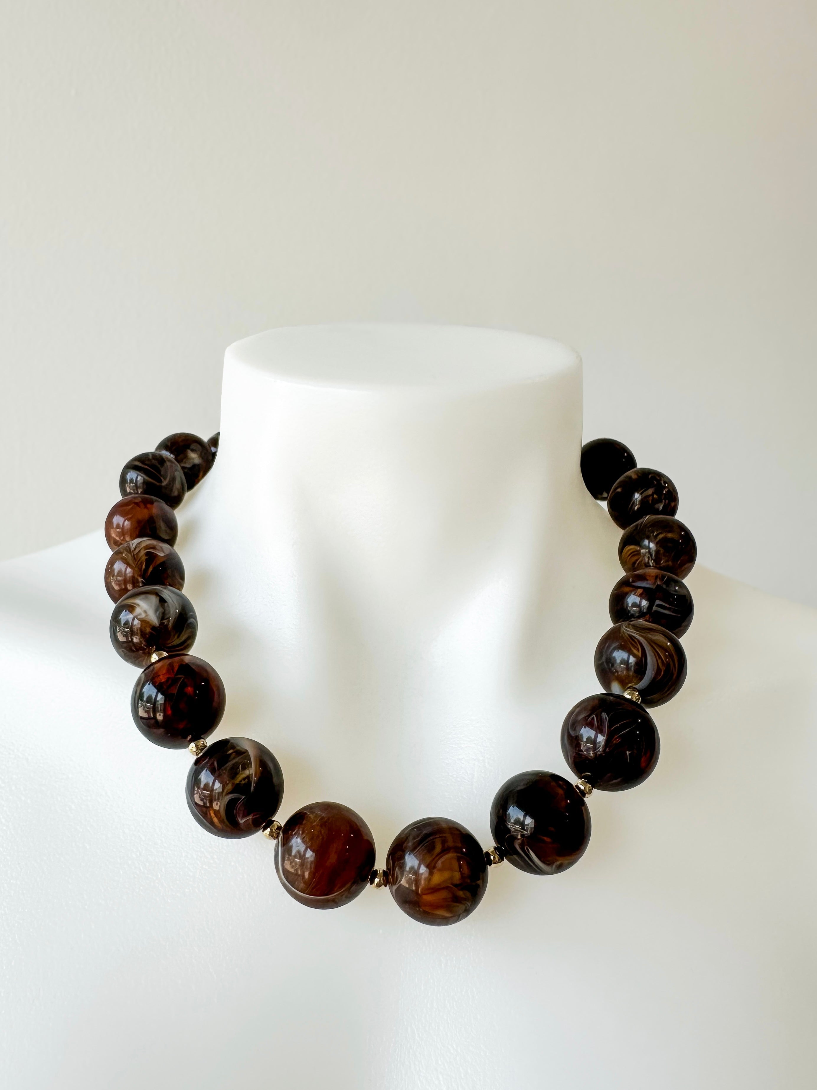 Marble Bead Necklace Brown