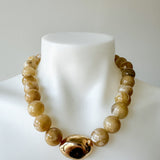 Marble Stone Ball & Accent Necklace Beige