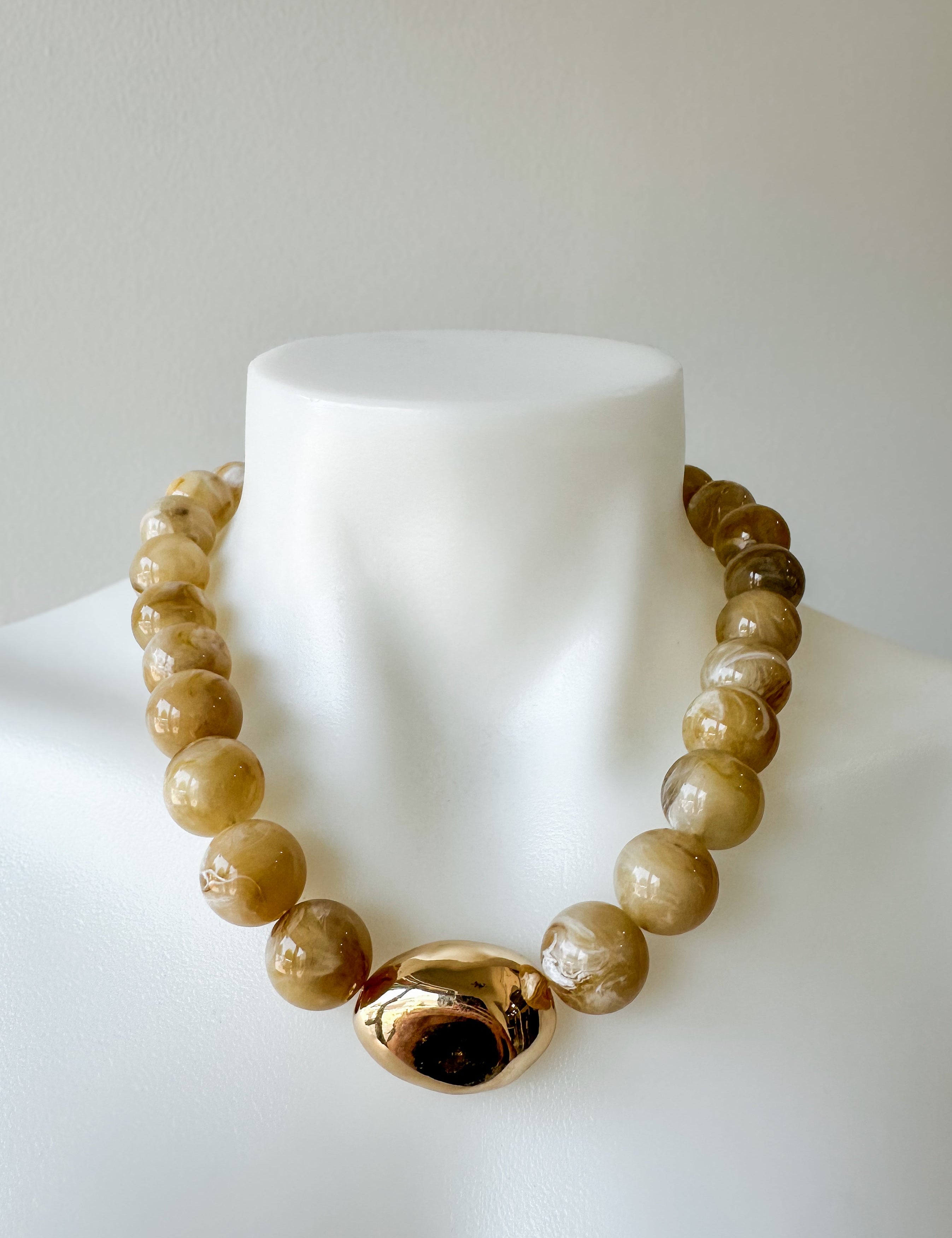 Marble Stone Ball & Accent Necklace Beige