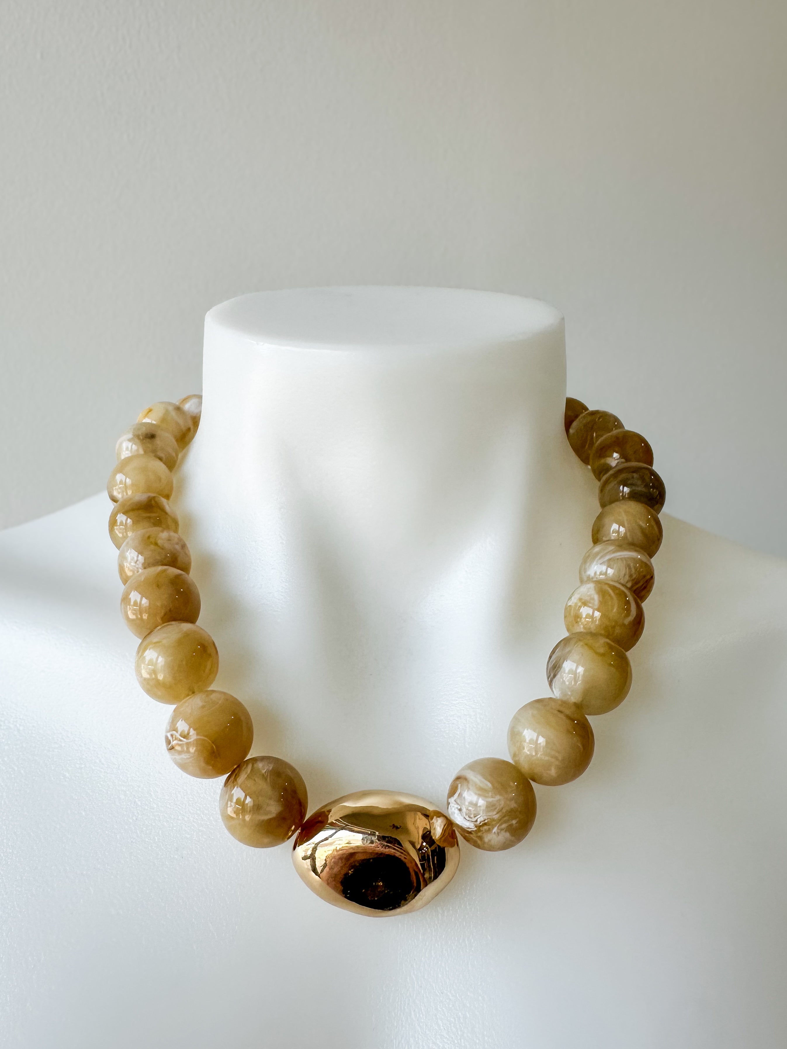 Marble Stone Ball & Accent Necklace Beige