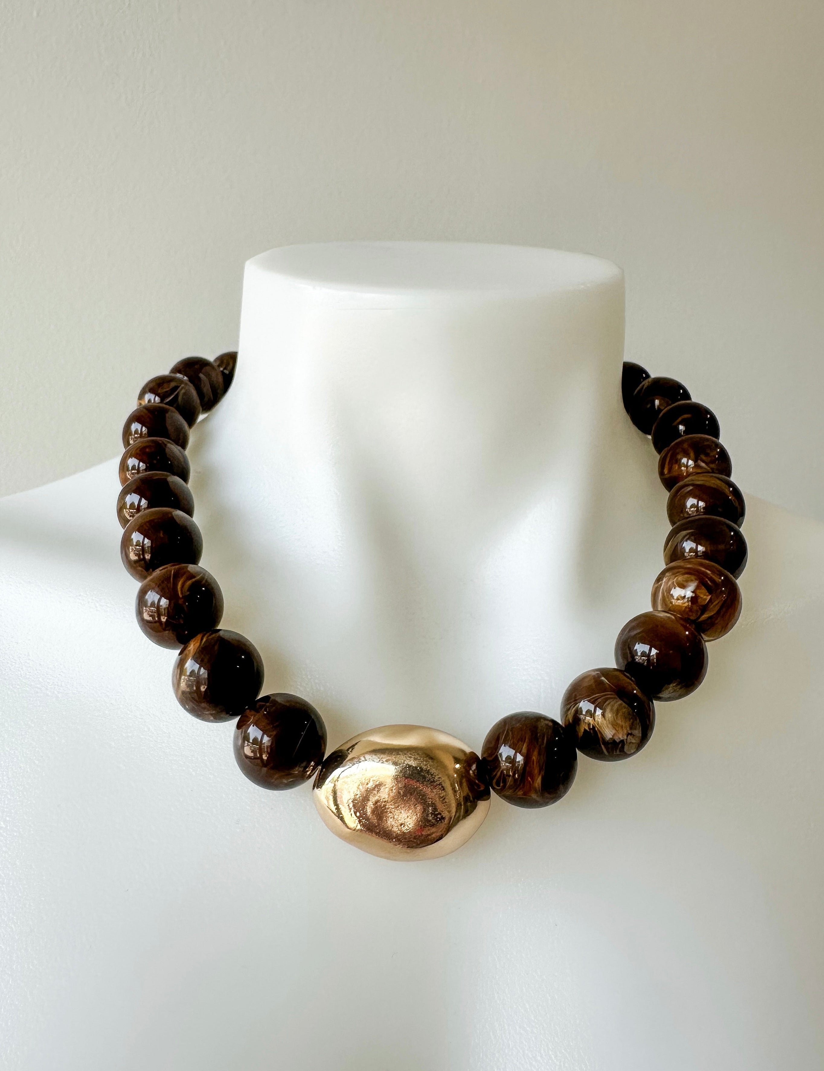 Marble Stone Ball & Accent Necklace Brown