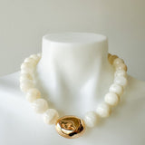 Marble Stone Ball & Accent Necklace Ivory