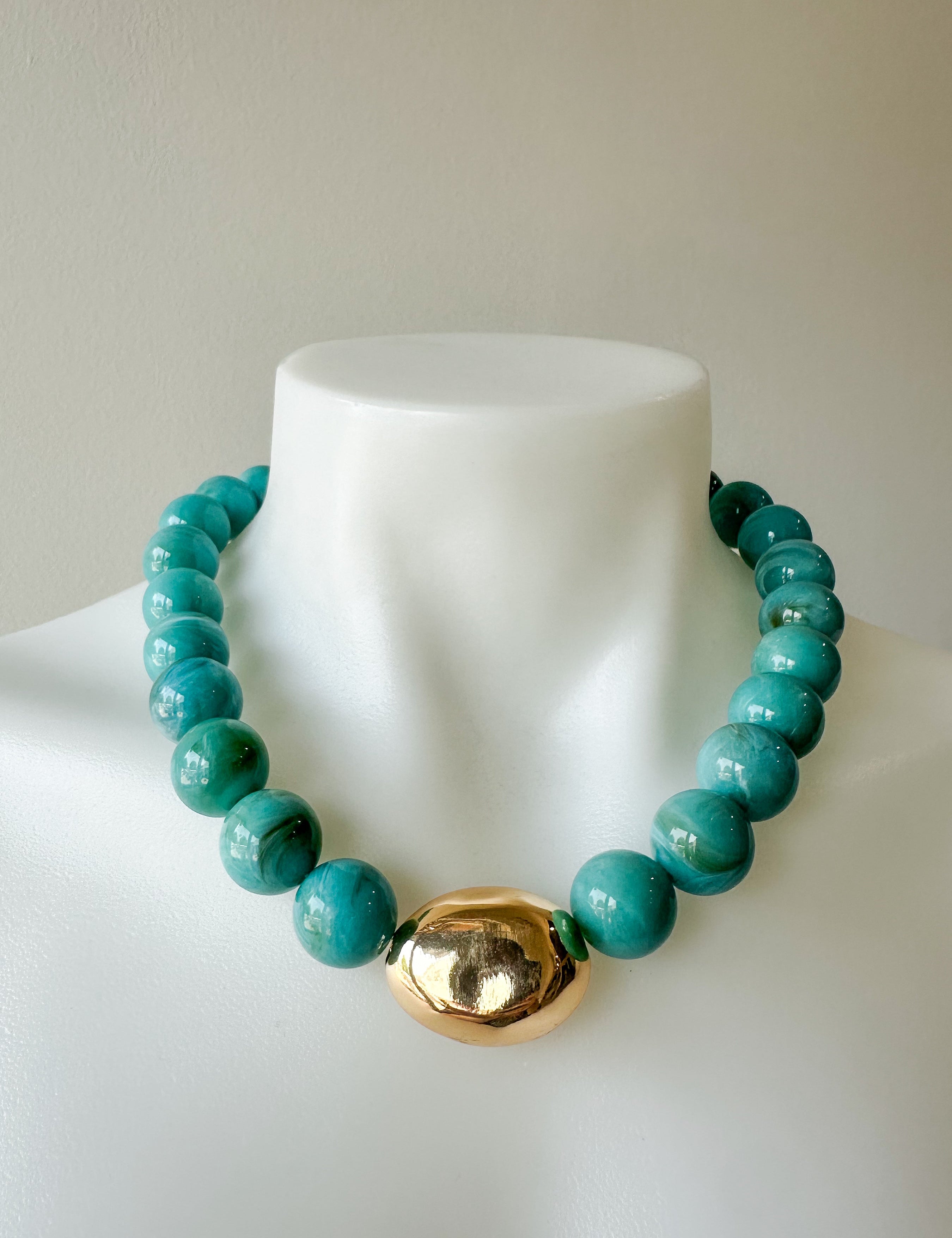 Marble Stone Ball & Accent Necklace Turquoise