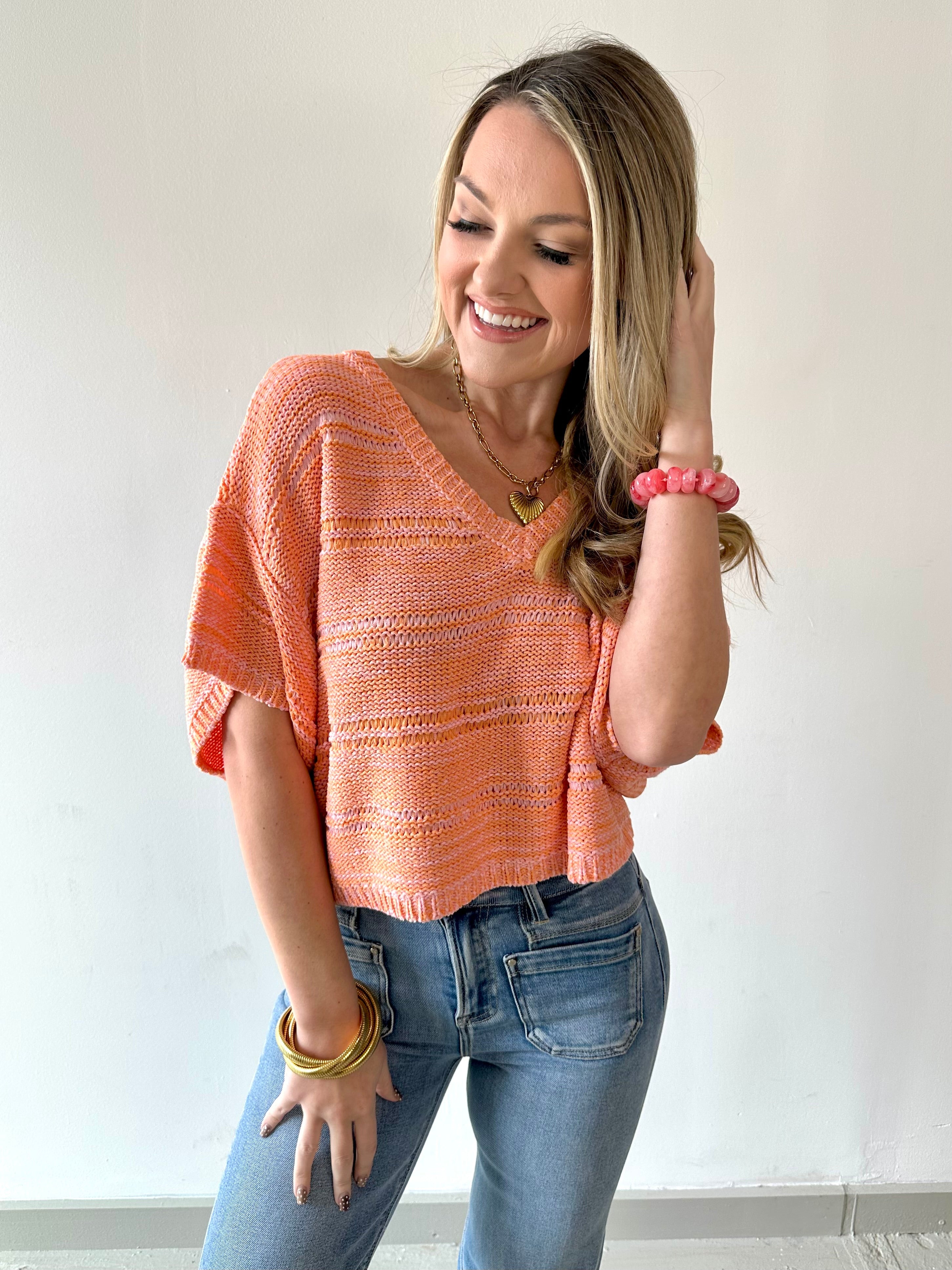 Melange Relaxed Sweater - Sun Blush