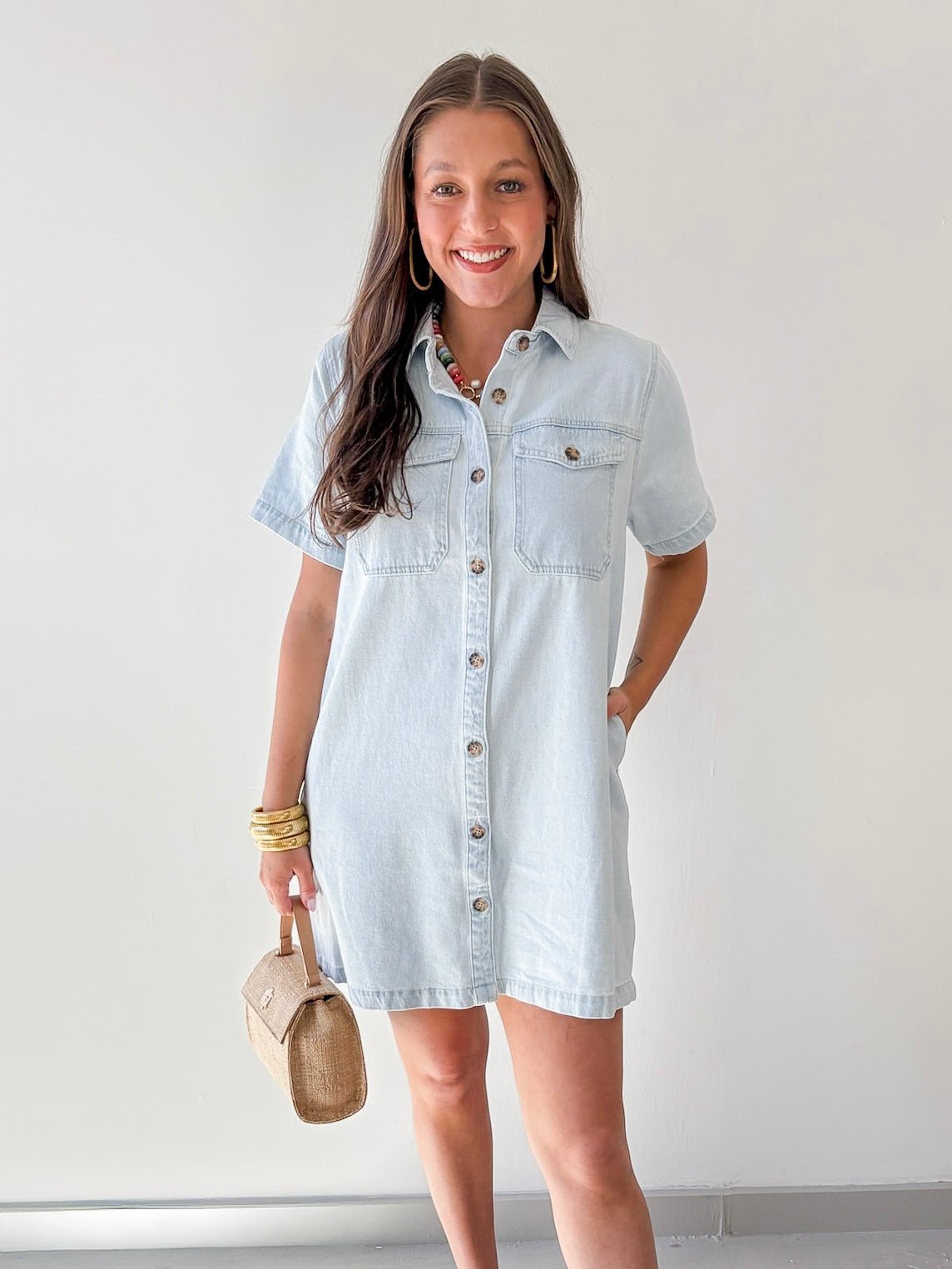 Merdi Short Sleeve Denim Dress – Private Gallery Boutique