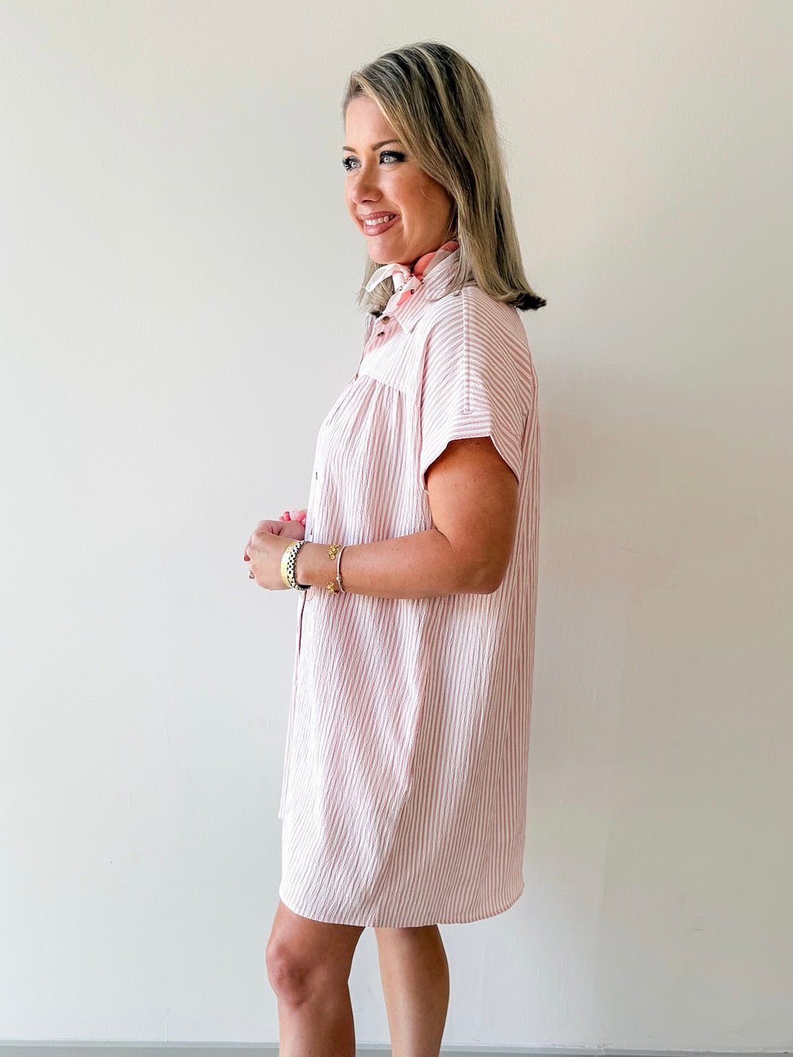 Merlie Striped Shirt Dress - Pink