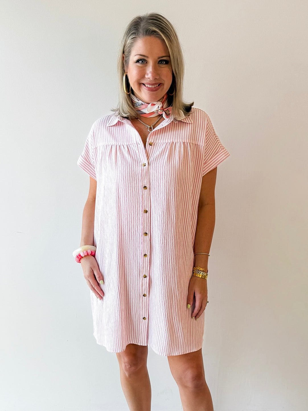 Merlie Striped Shirt Dress - Pink