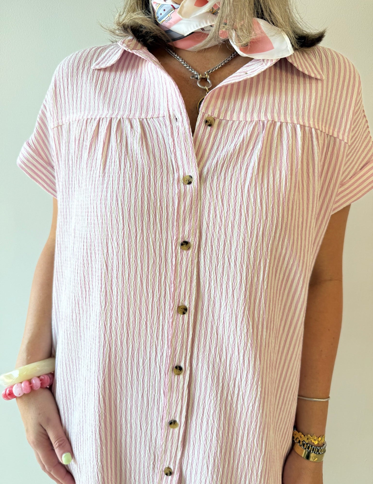 Merlie Striped Shirt Dress - Pink