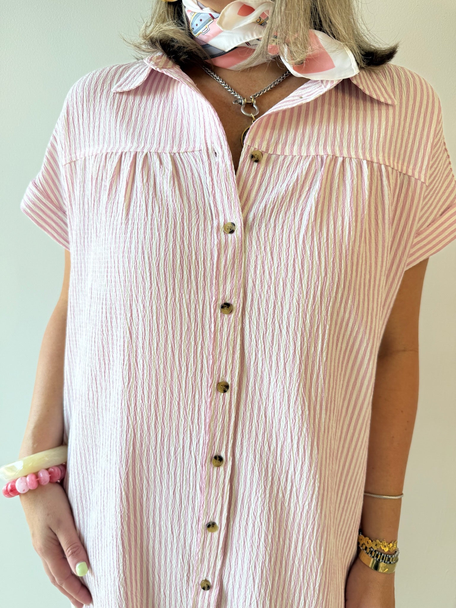 Merlie Striped Shirt Dress - Pink