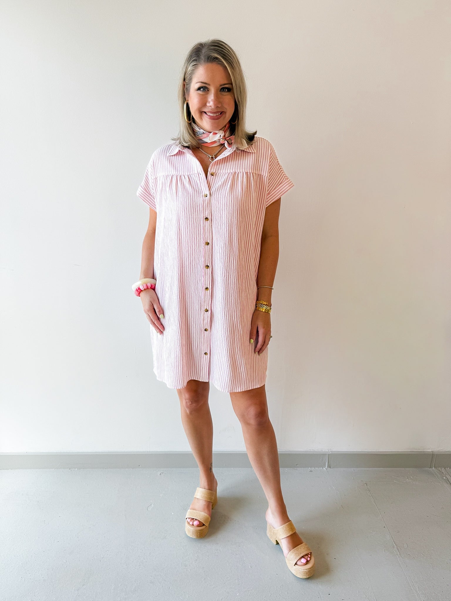 Merlie Striped Shirt Dress - Pink