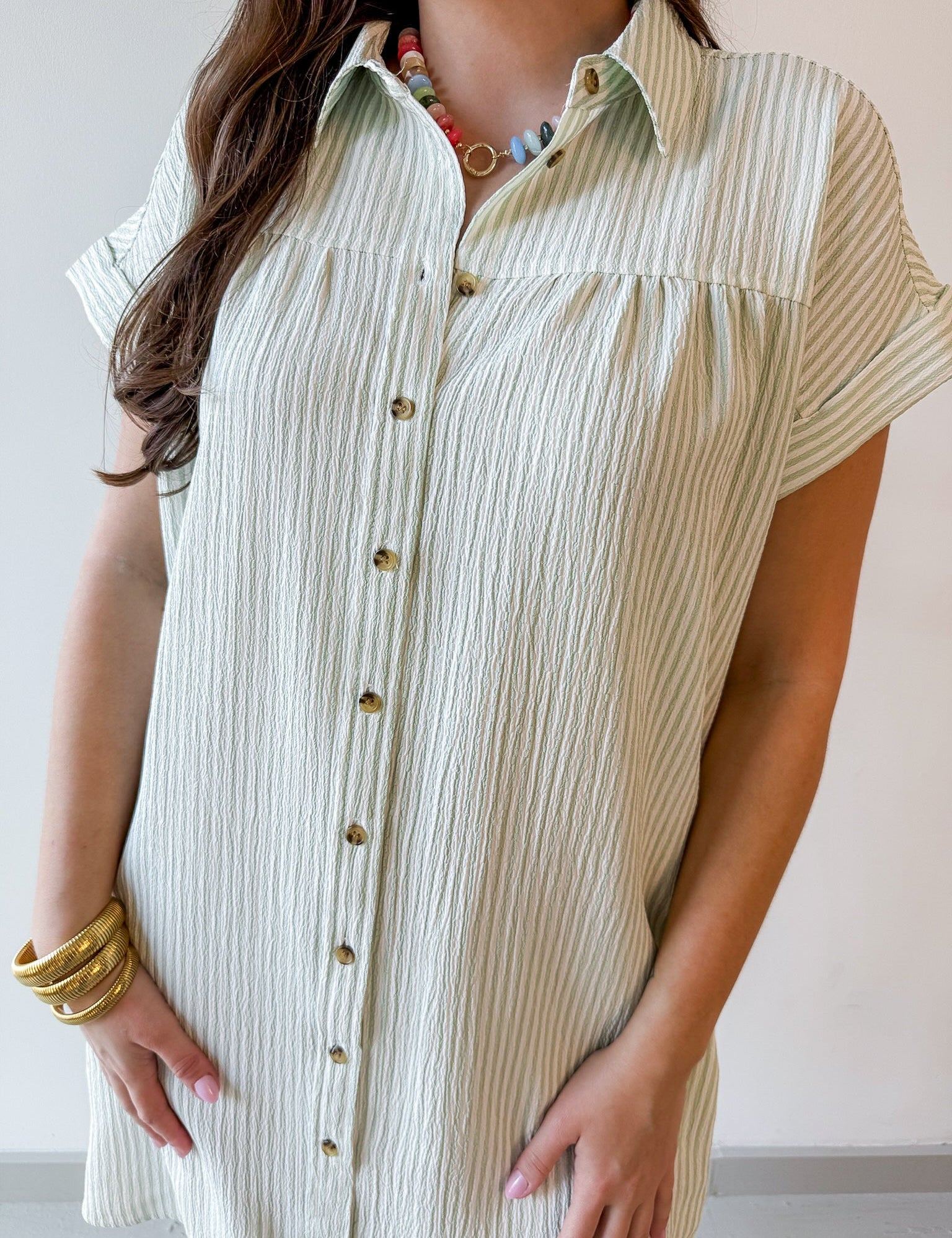 Merlie Striped Shirt Dress - Sage