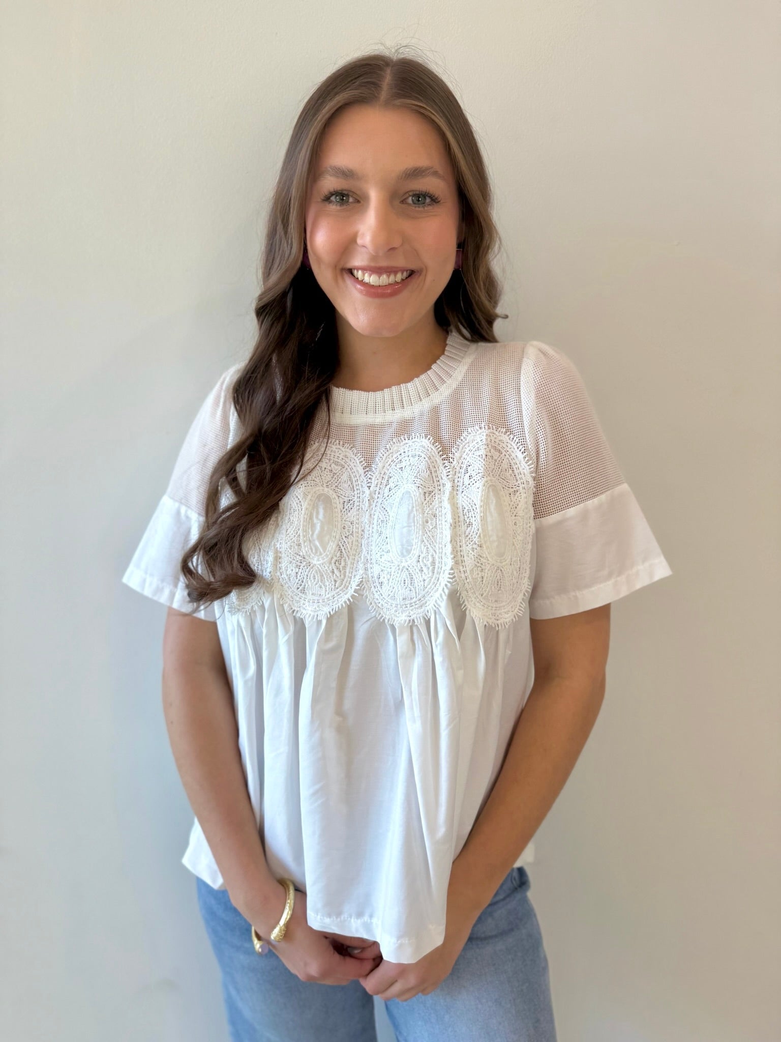 Mesh Appliqué Detail Top