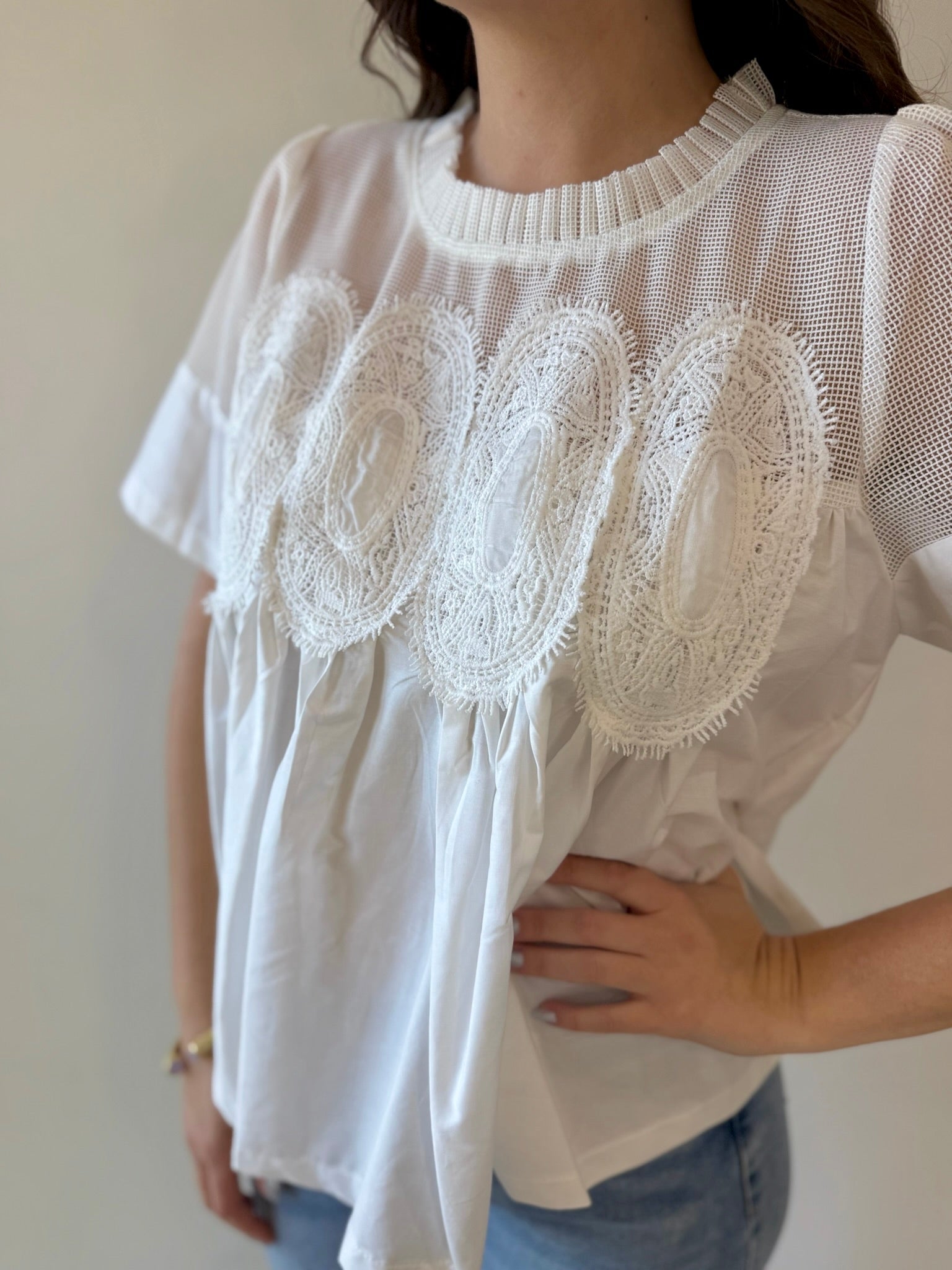 Mesh Appliqué Detail Top