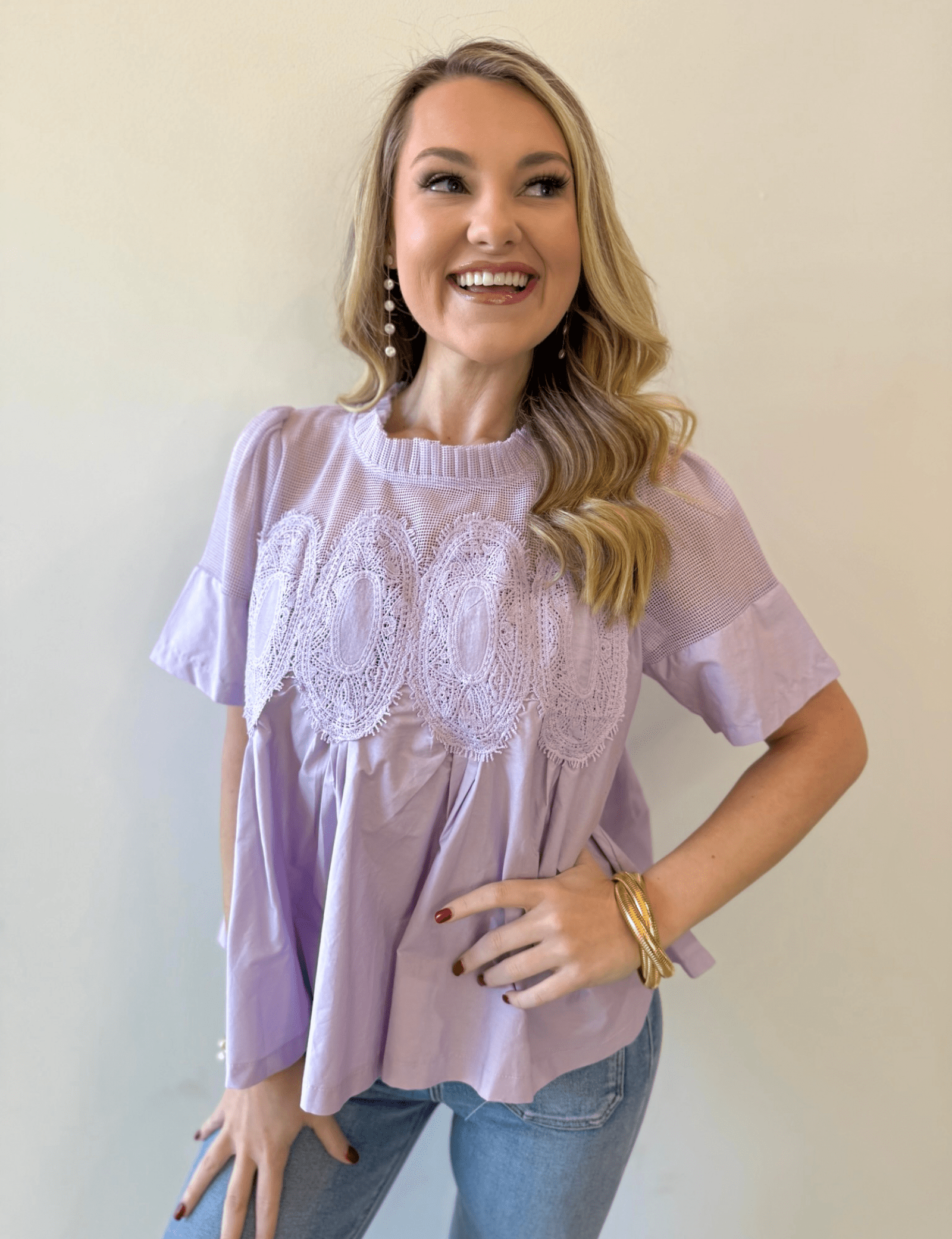 Mesh Appliqué Detail Top