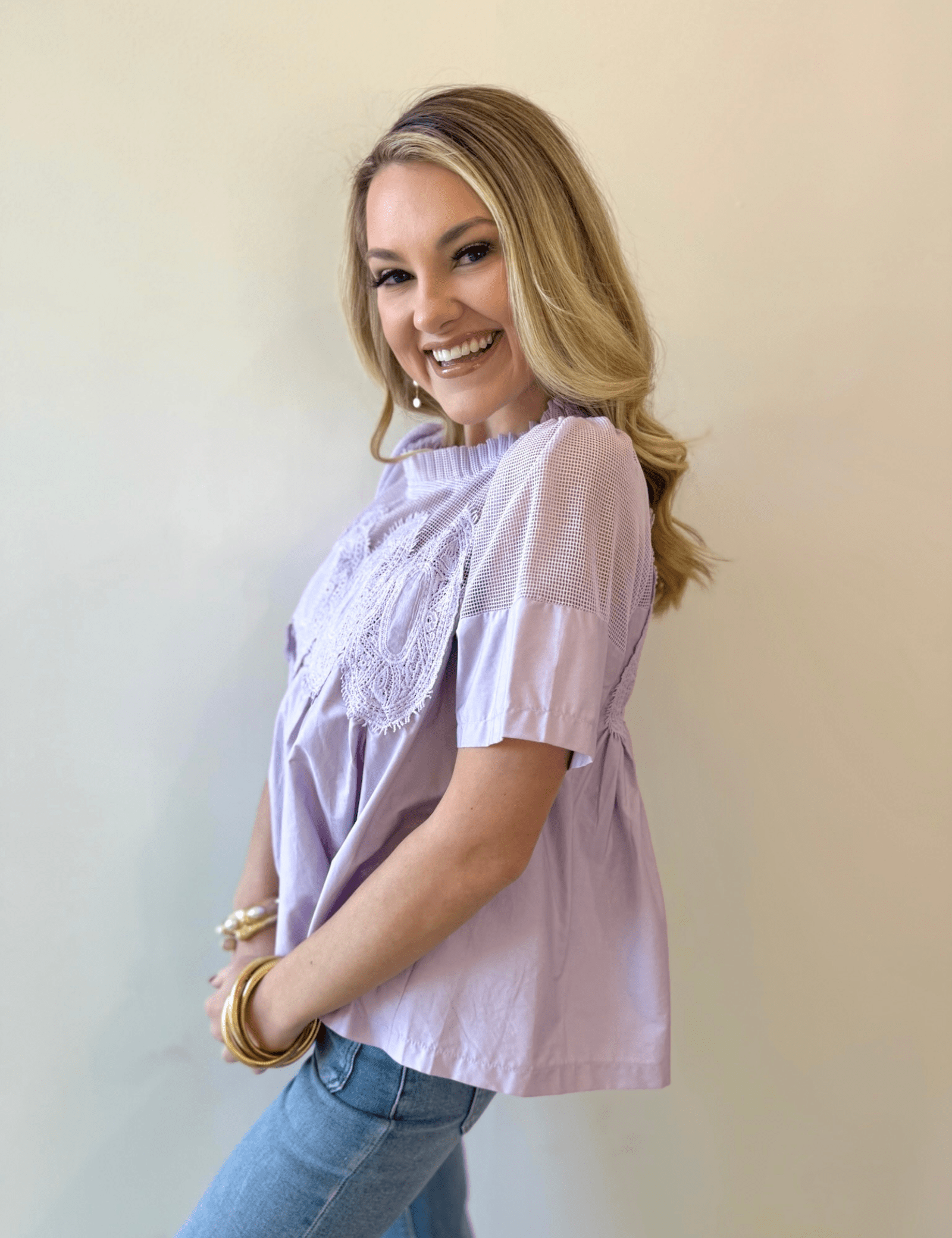 Mesh Appliqué Detail Top