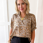 Metaillic Leopard Top-Taupe