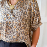 Metaillic Leopard Top-Taupe