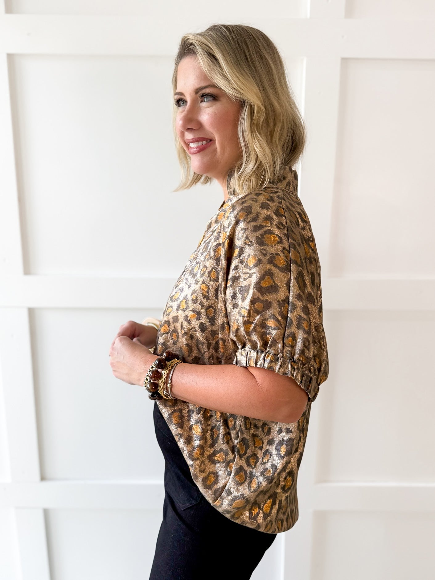 Metaillic Leopard Top-Taupe