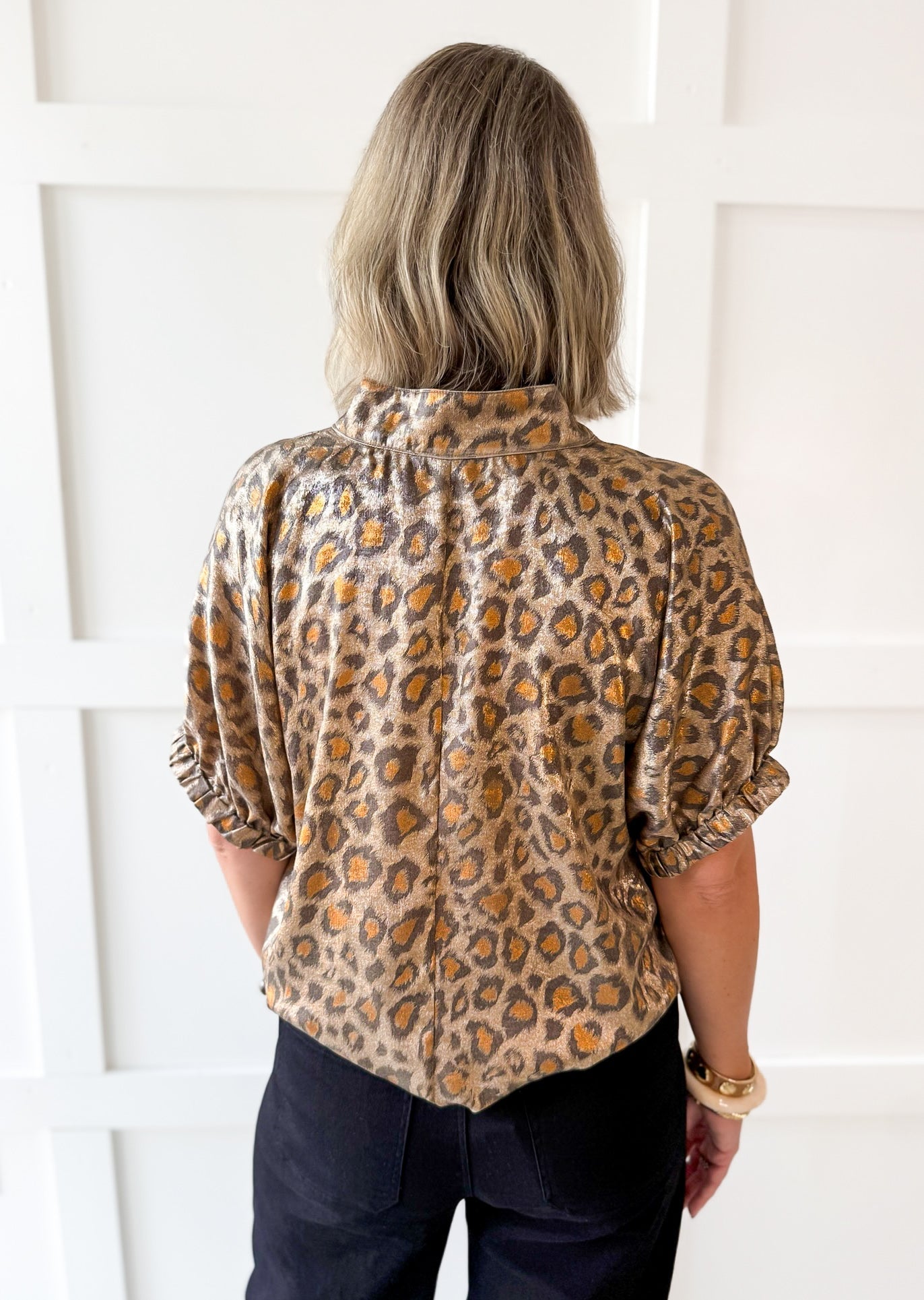 Metaillic Leopard Top-Taupe