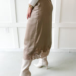 Midi Skirt With Lace Trim Hem - Taupe