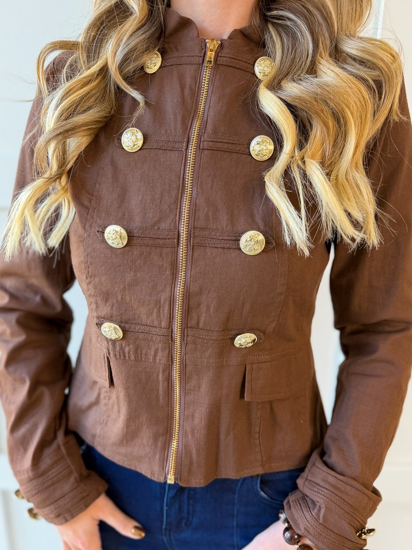Military Style Jacket - Brown