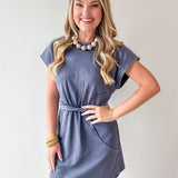 Mineral Wash Twist Terry Dress- Denim