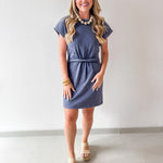 Mineral Wash Twist Terry Dress- Denim