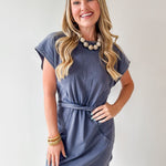 Mineral Wash Twist Terry Dress- Denim