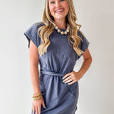 Mineral Wash Twist Terry Dress- Denim