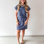Mineral Wash Twist Terry Dress- Denim