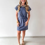 Mineral Wash Twist Terry Dress- Denim