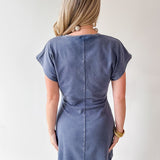 Mineral Wash Twist Terry Dress- Denim
