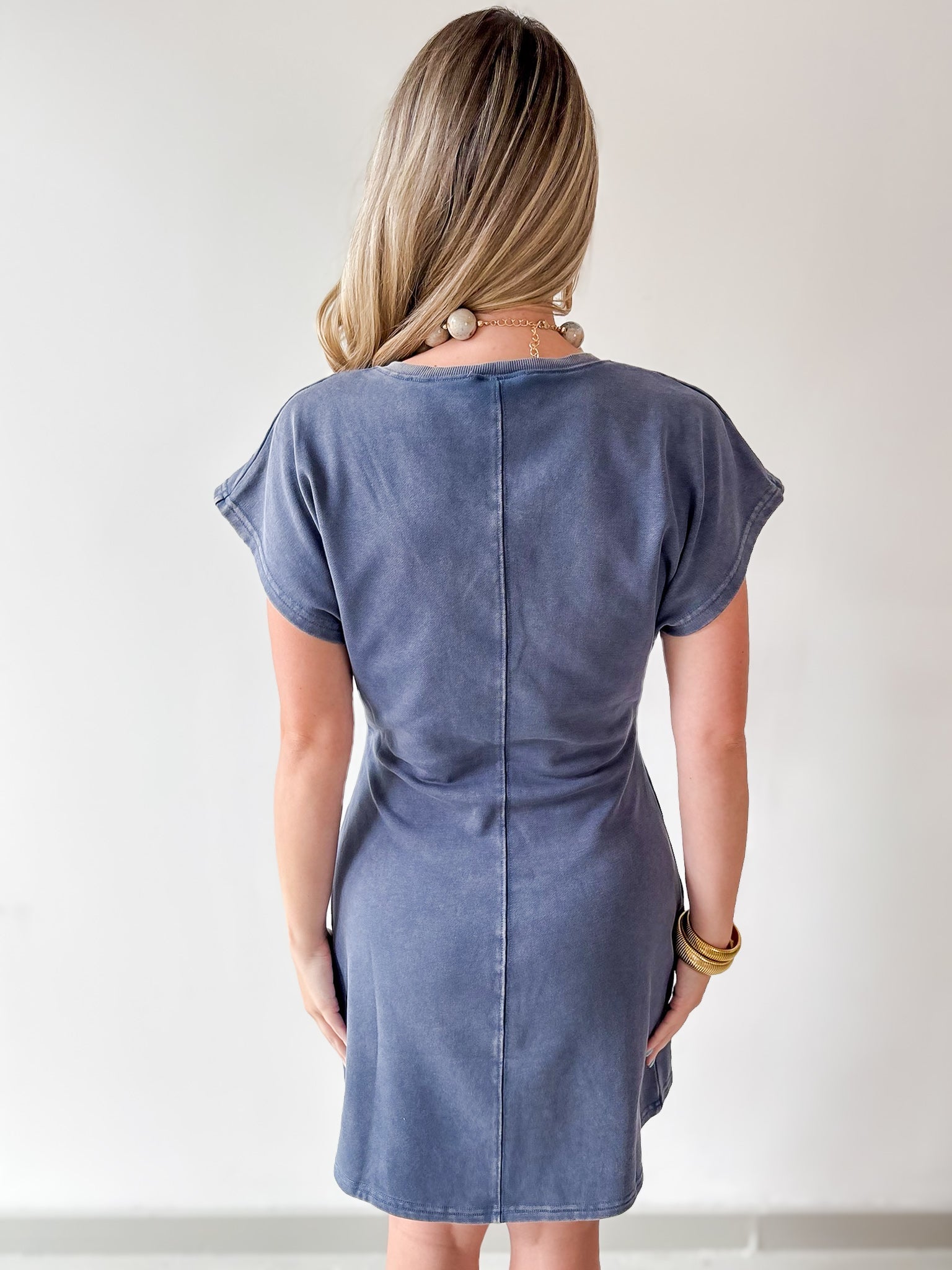 Mineral Wash Twist Terry Dress- Denim